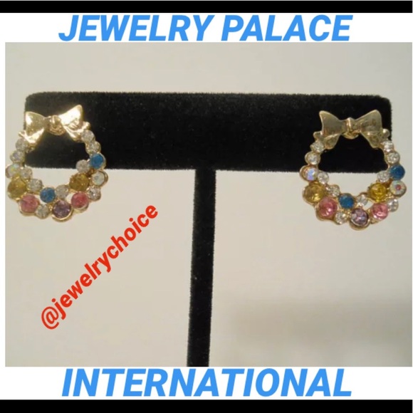 🆕Golden Multicolor Wreath Crystal Stud Earrings - Picture 1 of 8